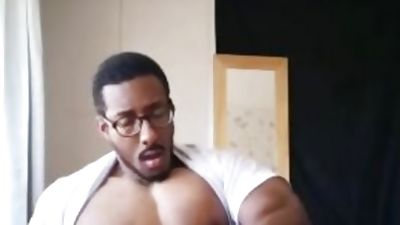 dude rubbing one out-his cum is creamy with nice big thighs and nut sack, Amateur, Big Cock, Black