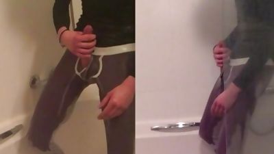 Pissing myself under because it makes me horny - solo golden shower, Amateur, Cumshot, Fetish