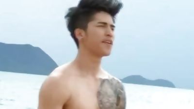 Hot Asian model with tattoos does nude photoshoot outdoors, Brunette, Pornstar, Solo