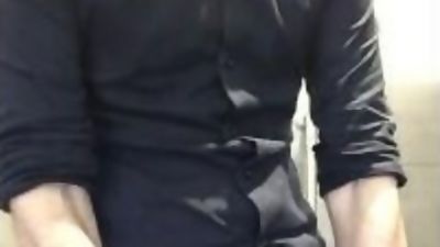 Sexy waiter shows his HUGE cock in the restaurant bathroom, Amateur, Big Cock, Solo, Gay