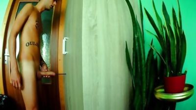 Extreme sounding twink, cumshot on the floor, Handjob, Teen, Gay