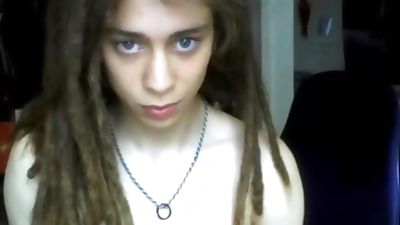 Pretty boy with dreads wanking and cumming, Amateur, Masturbating, Webcam, Gay