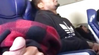 GUY STROKING HIS COCK ON AIRPLANE, Masturbating, Gay, Voyeur