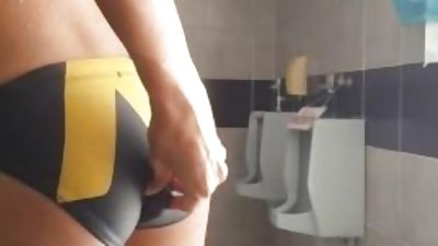 Thai boy risky swimming while sextoy in his Ass and masturbate at hallway, Asian, Ass, Masturbating, Gay