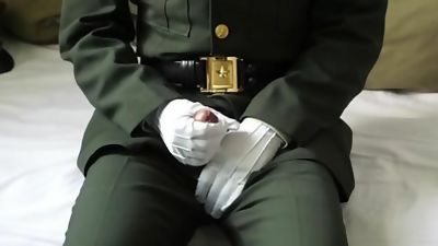 NCO in army dress uniform jacking off and cum, Amateur, Asian, Cumshot