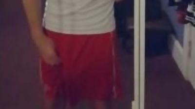 HungItalianStallion Freeballs and Flashes his cock in red gym shorts, Homemade, Solo, Teen