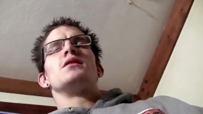 Nerdy stud Lex exhales smoke during masturbation, Glasses, Teen, Gay, Smoking