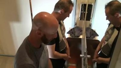 Aymeric DEVILLE fucked bareback in public toilett by daddy top, Ass, Blowjob, Creampie, Aymeric Deville