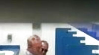 Two daddies cruising in the toilets, Amateur, Handjob, Gay