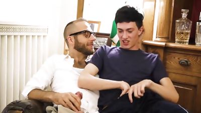 Stepdad and his stepson have an interesting sex session, Big Cock, Blowjob, Masturbating