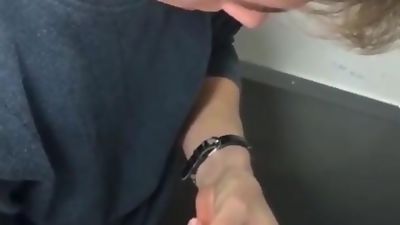 boy caught in the toilet to masturbate, Amateur, Big Cock, Handjob, Caught