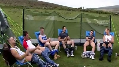 Wank party outdoors camp, Group Sex, Masturbating, Outdoor, Party