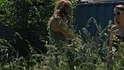 Summer in the village. Handjob on the lawn, Bikini, Handjob, Masturbating