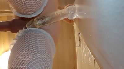 Sissy cums while fucking big dildo, Amateur, Dildo, Teen