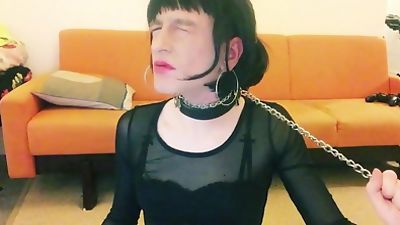 caged and stuffed sissy Nichole chokes herself and moans, Amateur, Anal, Crossdresser, Gay