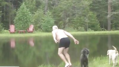 Bulging grandpa gets dinner, Amateur, Outdoor, Gay