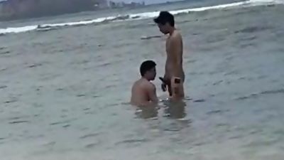Caught playing on the beach, Asian, Bikini, Blowjob