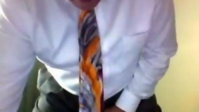 Sexy shirt and tie grandpa plays with his big dick on cam, Amateur, Big Cock, Handjob