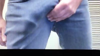 Huge cock mushroom head bulge in jeans edging hung dick, Big Cock, Masturbating, Webcam, Jeans