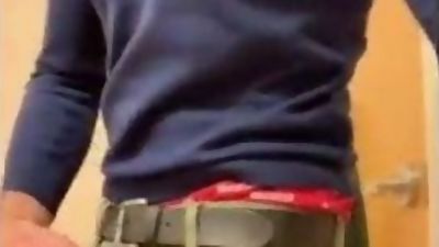 Jerkoff and CUM IN A PUBLIC BATHROOM in Hollister boxers, Amateur, Big Cock, Cumshot