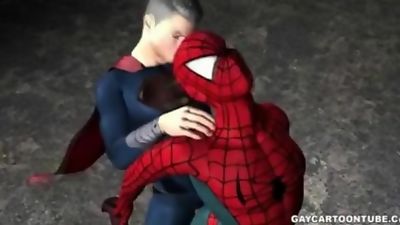 3D cartoon Spiderman getting fucked anally in a back alley, Hardcore, Outdoor, Bareback