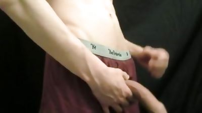 Toned little twink works his huge dick and low balls., Amateur, Big Cock, Solo, Gay