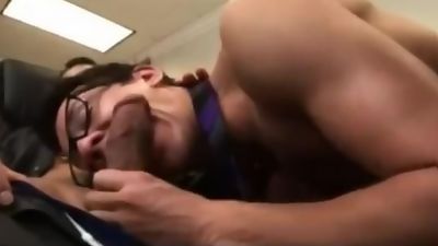 Manager face fucks one of his gay employees in his office, Big Cock, Blowjob, Fetish, Gay