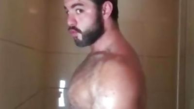 Gay muscle bear, European, Hairy, Masturbating, Shaving