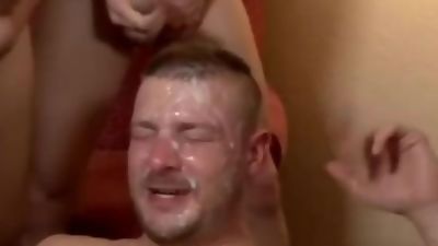 Guy Takes Cum Bath After Sucking!, Blowjob, Cumshot, Facial, Bukkake Boys