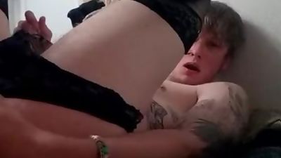 Dressed up playing with my boi pussy with huge dildo, Amateur, Anal, Big Cock