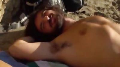 big penises jerking off At The Beach With goo flow. dilettante Outdoor, Cumshot, Handjob, Masturbating, Gay