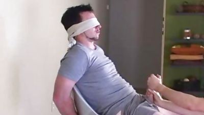 Blindfolded lad acquires oral-job stimulation, Blowjob, Handjob, Gay