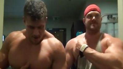 Muscle Buddies Flexing And Showering, Muscle, Hunks, Bath