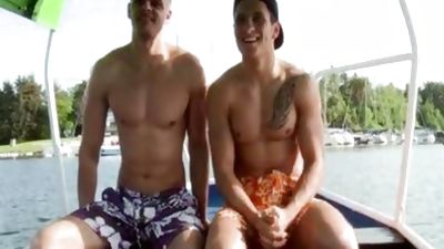 two men poke Outside On A Boat, Bikini, Outdoor, Beach, Boat