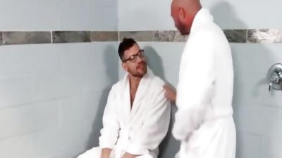 Bald Daddy And curly dude plow Each Other In SPA, Cumshot, Hairy, Bears