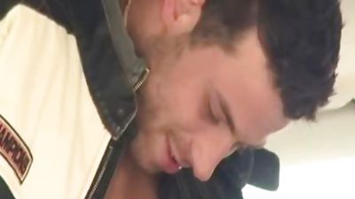 Three young guys pounding In A Car, Outdoor, Teen, Threesome