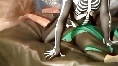 fantasy scene where spandex skeleton wrestles and humps frogman, Amateur, Fetish, Orgasm, Gay