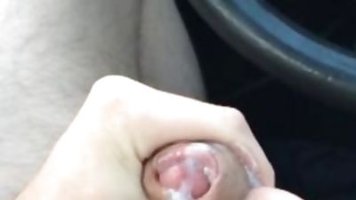 Car Cumshot- jerking off uncut dick, Cumshot, Solo, Gay