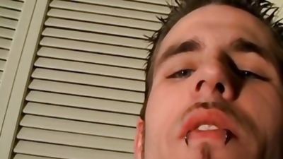 Straight young man strips down to jerk off and smoke, Amateur, Blowjob, Piercing
