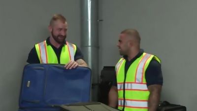 Two Fetish Baggage Claimers Find Toys In Suitcase & USE THEM!, Anal, Masturbating, Hunks, Raging Stallion