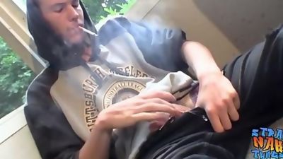 Homosexual thug takes a smoke outdoors and jacks off, Amateur, Hairy, Masturbating, Straight Naked Thugs