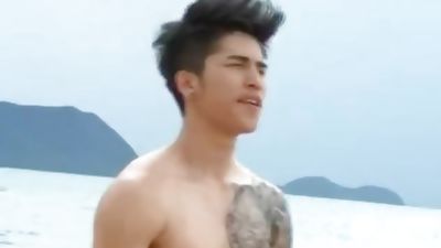 Hot Asian model with tattoos does nude photoshoot outdoors, Brunette, Pornstar, Solo