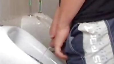 Big Dicked College Jock Jerks off at Urinal and Shoots his load, Amateur, College, Solo