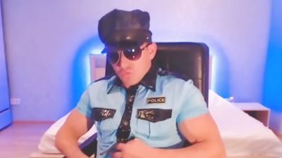 Pablo Coco on Flirt4Free - Ripped Cop Strips Uniform to Beat His Big Baton, Big Cock, Uniform, Jerking