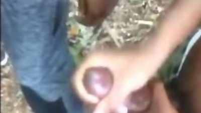 One boy pissing - Other boy jerking and cumming in public, Big Cock, Cumshot, Fetish, Gay