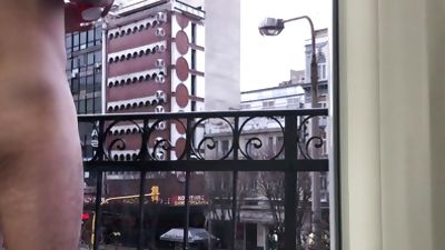 pissing playing and public balcony jerking, Amateur, Masturbating, Gay, Public