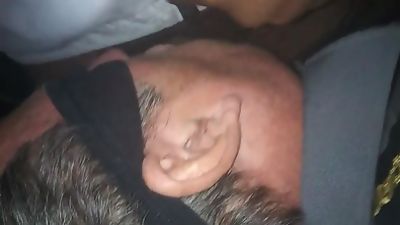 Blindfolded old security guard sucking black dick, Amateur, Blowjob, Daddies