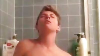 Skinny blonde twink cumshot bathroom, Amateur, Blonde, Cumshot