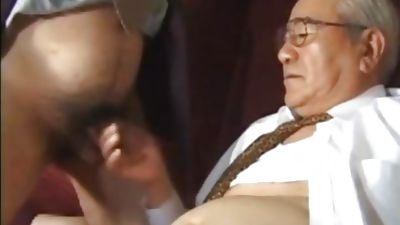Japanese old mans in suit, Asian, Blowjob, Old Man