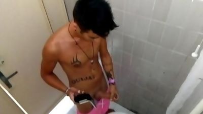 Spa employee spying on jerking Middle Eastern boy, Fetish, Masturbating, Gay